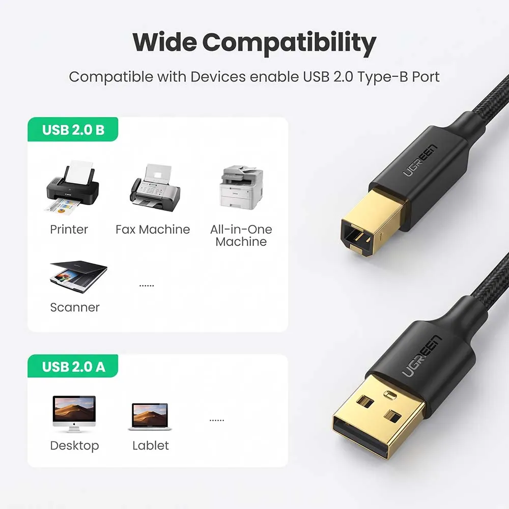 UGREEN 20846 US135 1m USB-A to USB-B Print Cable Black