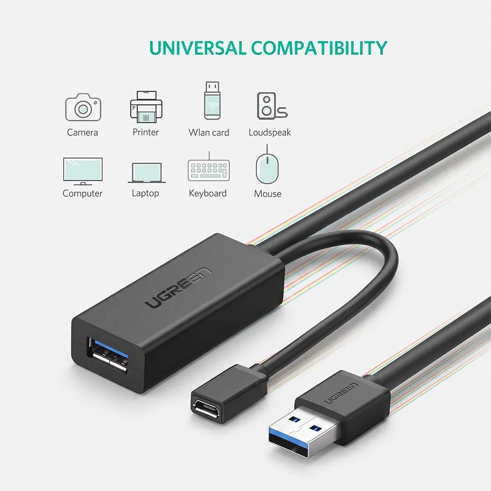 UGREEN 20827 US175 USB 3.0 10m Male to Female Extension Cable Black