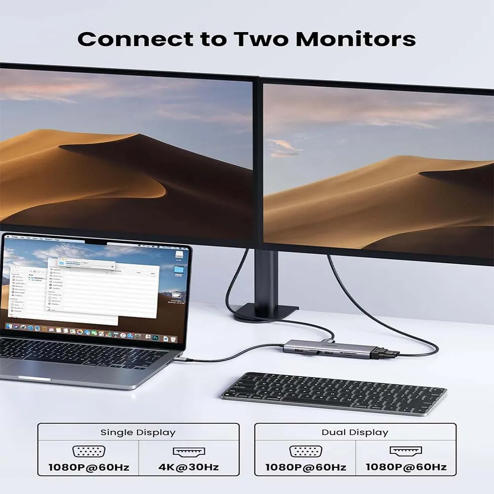 UGREEN 15601 USB-C to 3xUSB3 A+HDMI+VGA+RJ45 Gigabit+SD/TF+AUX+PD-10 in 1