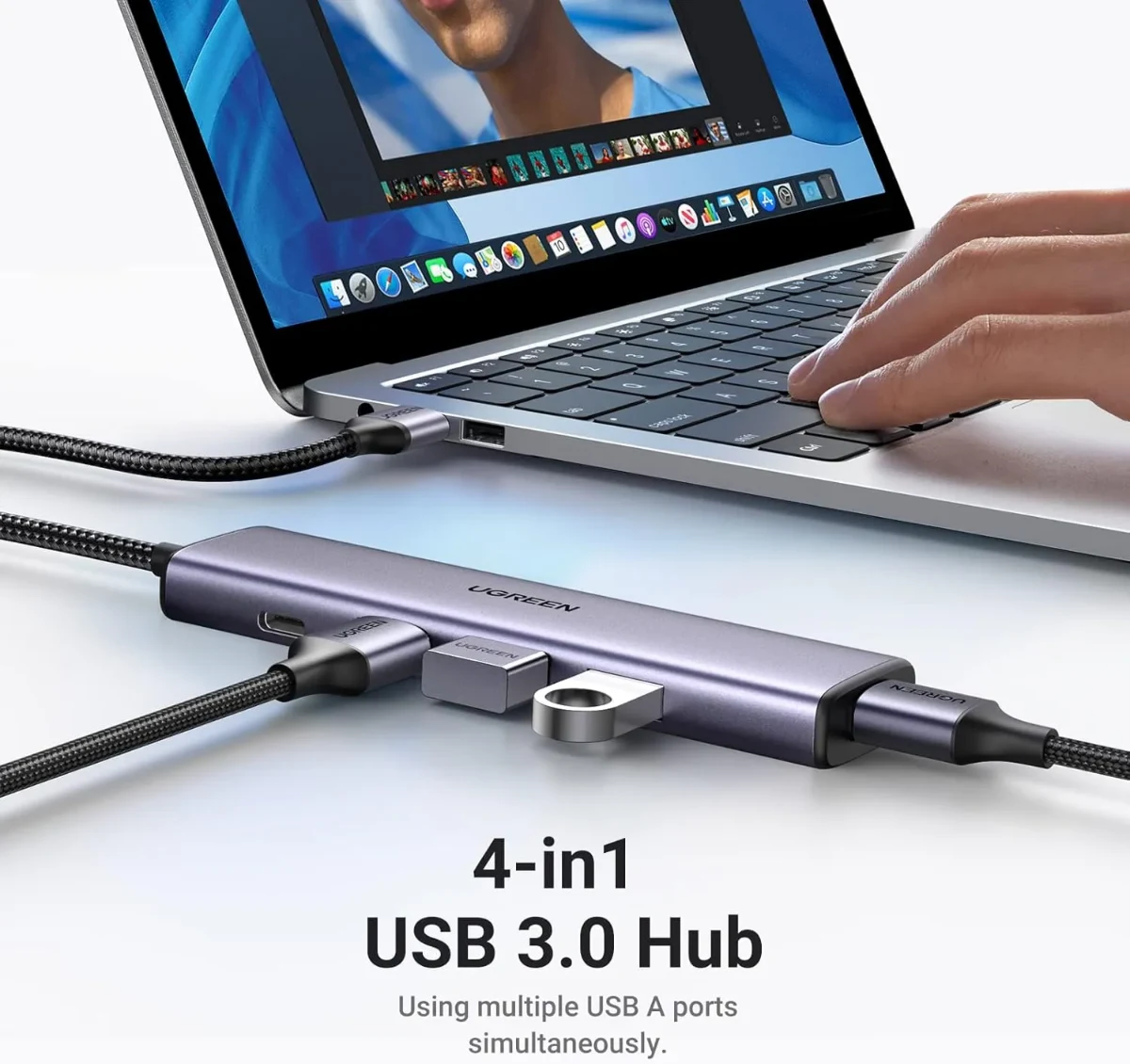 UGREEN 20805 CM473 5-in1 1-Port USB-C to 4-Port USB-A Hub Adapter Gray