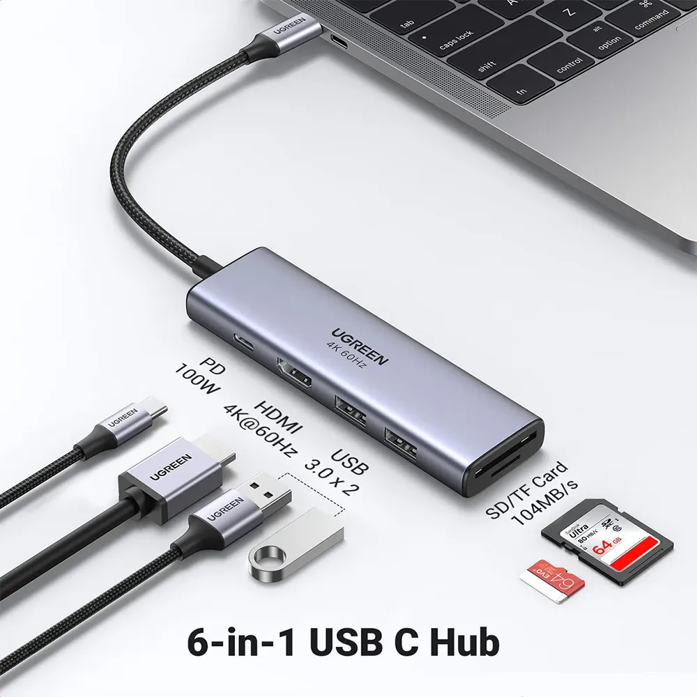 UGREEN 20956 CM511-USB-C-MLT Adapter-6 in 1