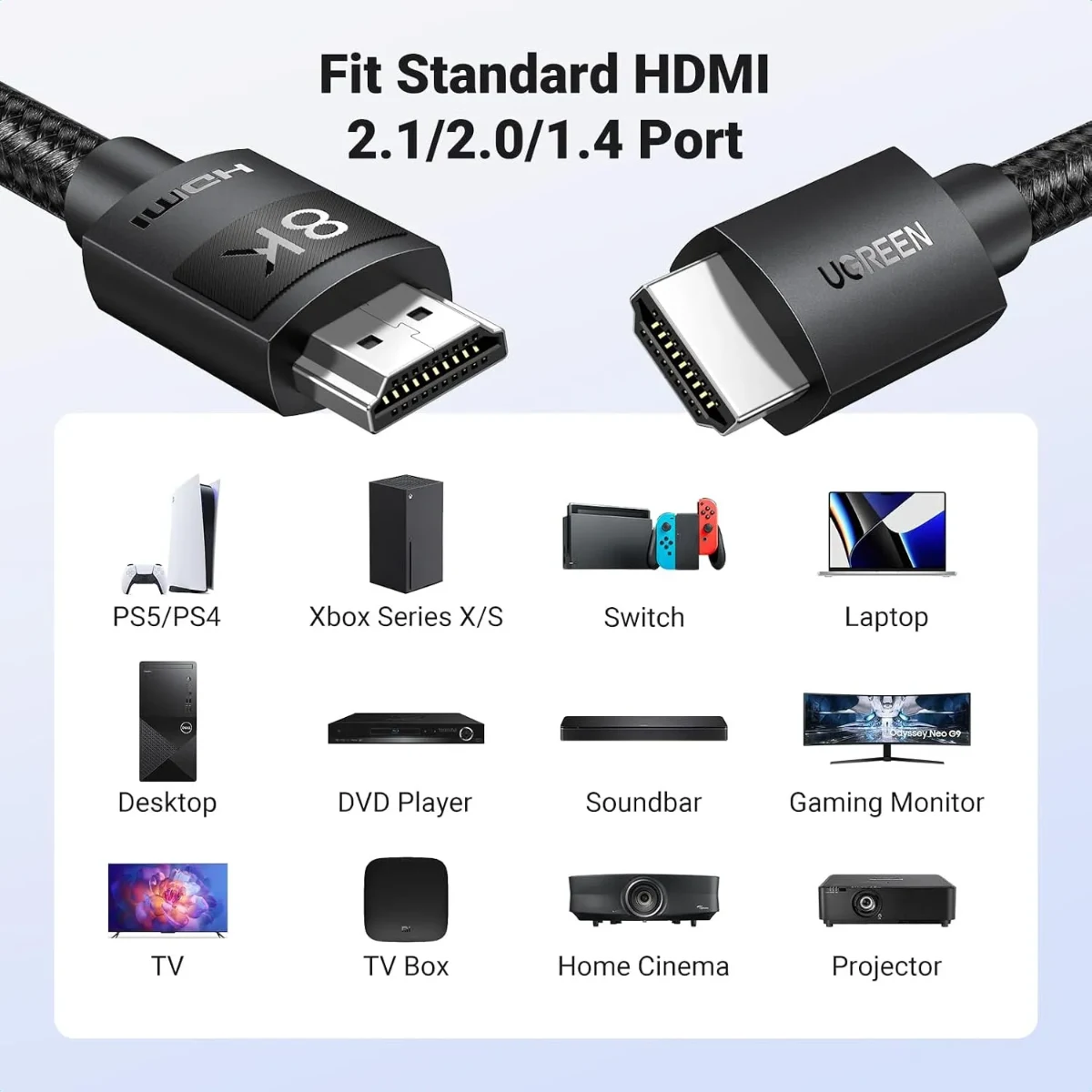 UGREEN 40178 HD150 1m HDMI 8K Braided Cable Black
