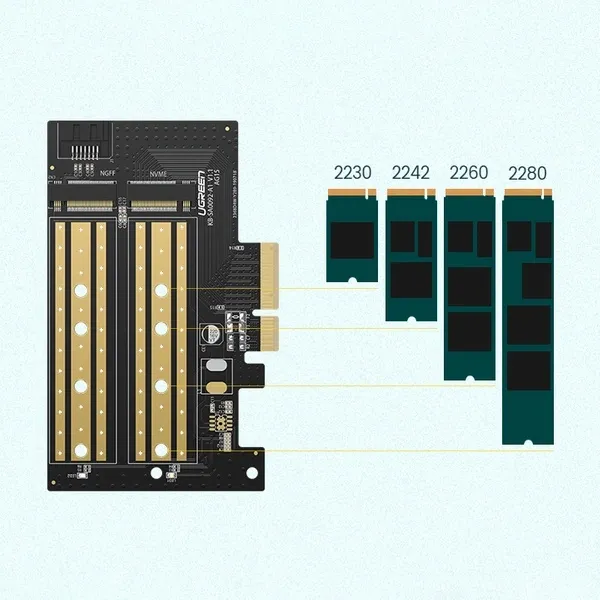 UGREEN 70504 M.2 SATA+M.2 NVMe to PCI-E 3.0 X4 Expansion Card CM302ACC