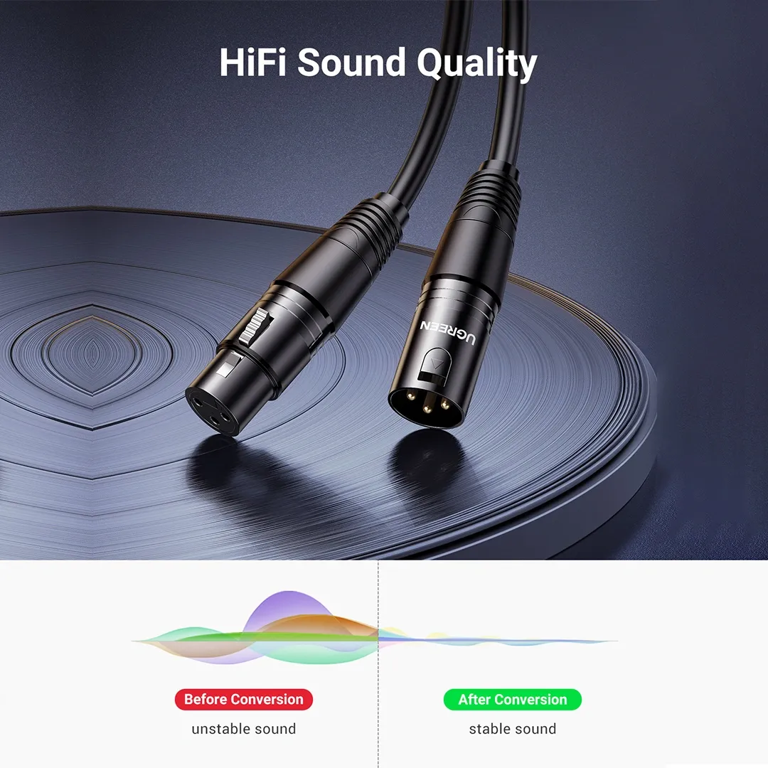 UGREEN 20714 10m Canon Male to Female Microphone Extension Audio Cable Black