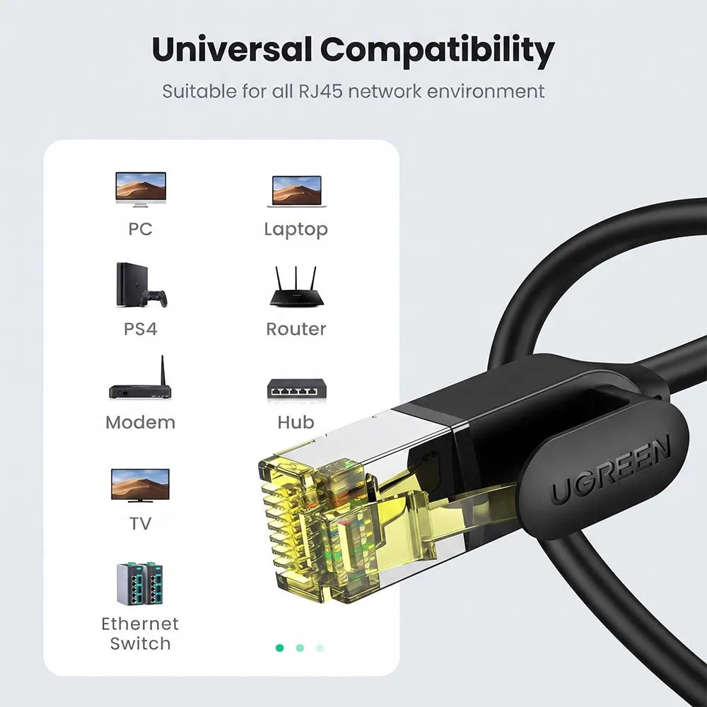 UGREEN 80417 NW149 Cat 7 2m Shielded Round Ethernet Cable Black