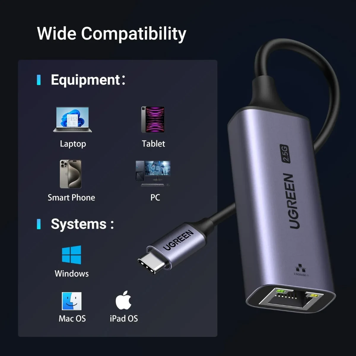 UGREEN 25052 USB-C to RJ45 2.5G Ethernet Adapter