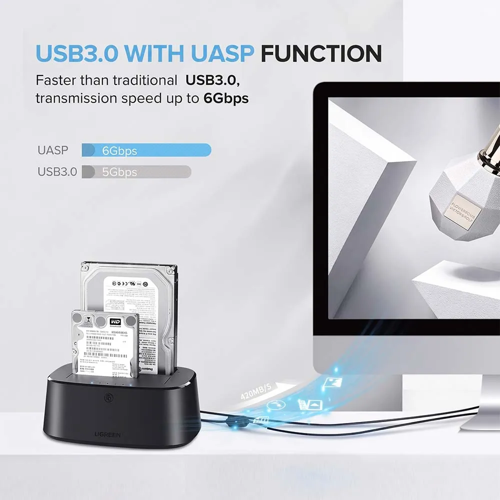 UGREEN 50857 USB 3.0 to SATA Dual Bay Hard Drive Duplicator/Cloner EU
