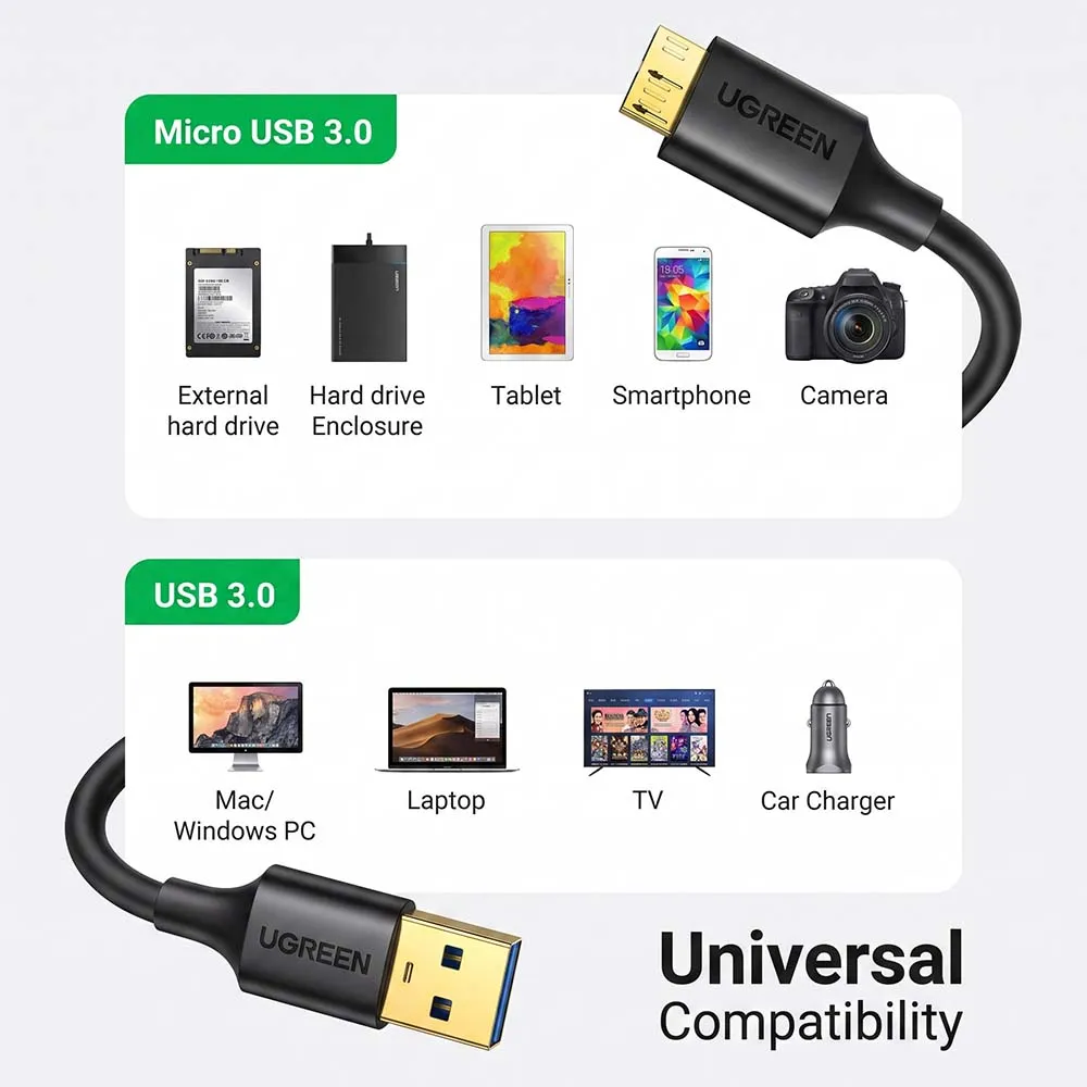 UGREEN 10841 USB-A 3.0 Male to Micro USB 3.0 Male Cable 1m Black