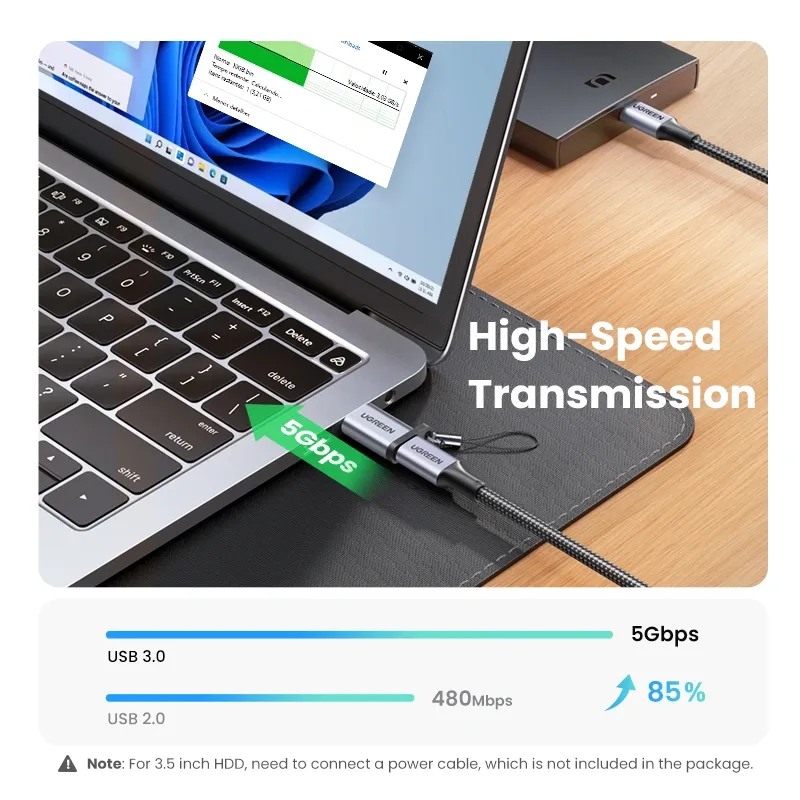 UGREEN 50533 USB 3.0 A to USB-C M/F Adpater Gray