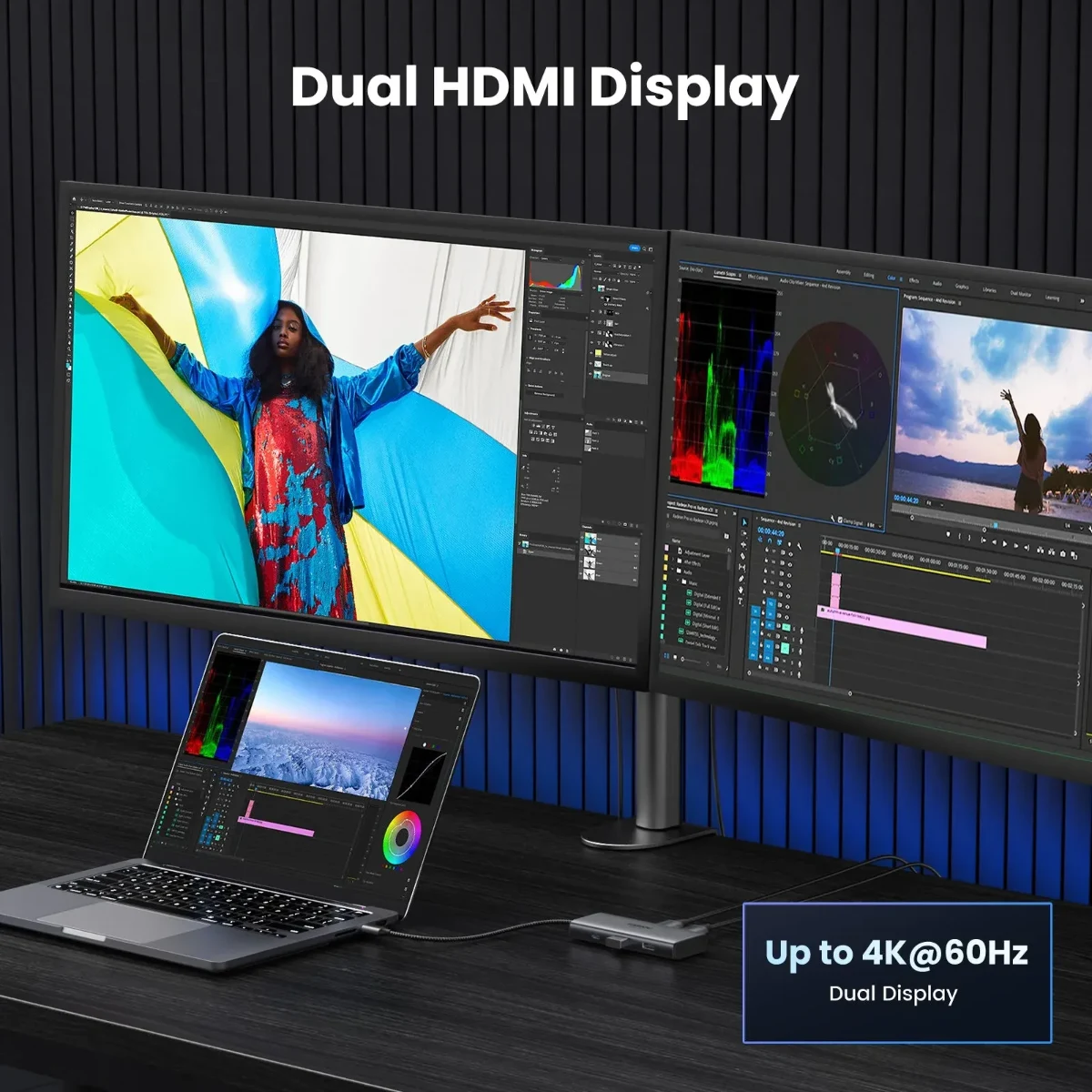 UGREEN 15852 Revodok 206 6 in 1 USB-C Hub 2xHDMI 4K60Hz 2xUSB-A 3.0 1xUSB-C 3.0 PD 8K