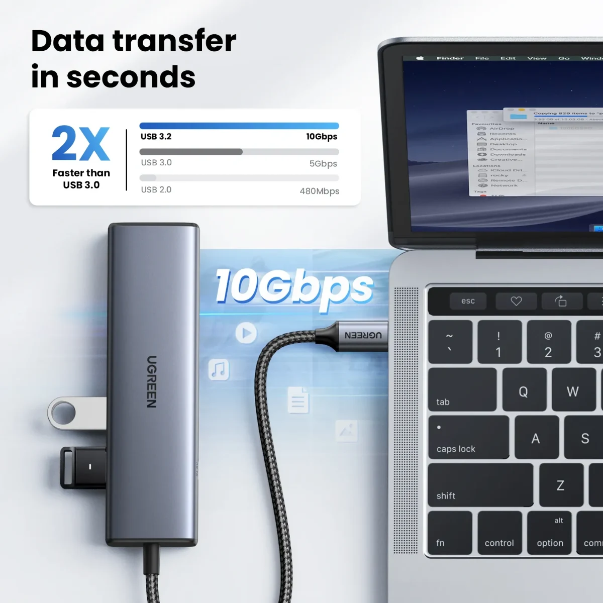 UGREEN 45320 CM512 6-in-1 USB-C 10Gbps Hub Space Grey