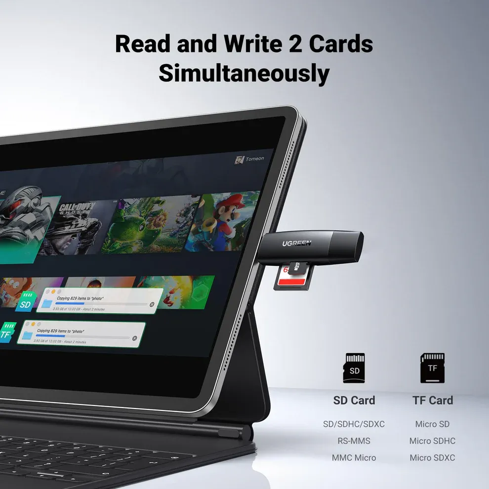 UGREEN 80191 USB-C +USB TF/SD 3.0 Card Reader Multifunction Card Reader Black