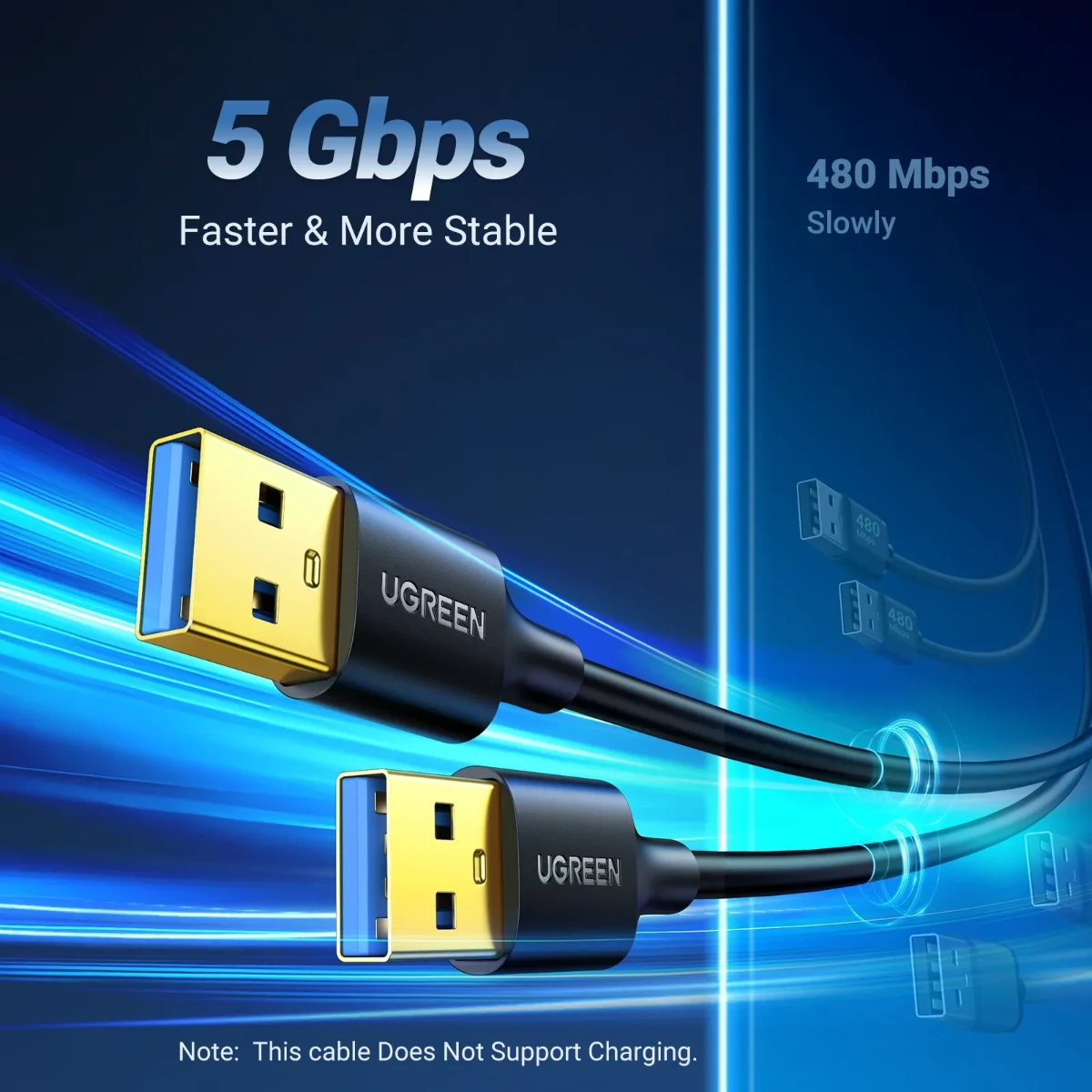 UGREEN 10371 2m USB-A 3.0 Male to USB-A 3.0 Male Cable Black
