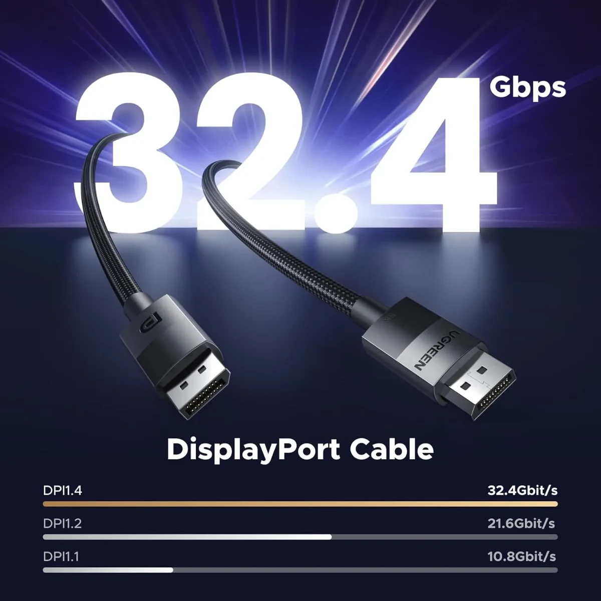 UGREEN 80390 Display Port 1m Braided Cable Black