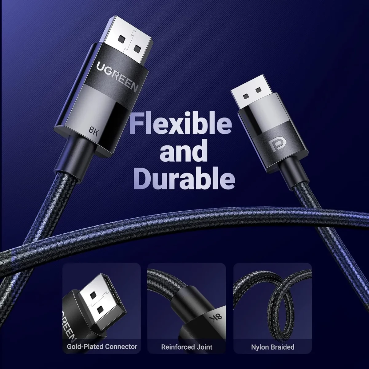 UGREEN 80393 Display Port 3m Braided Cable Black