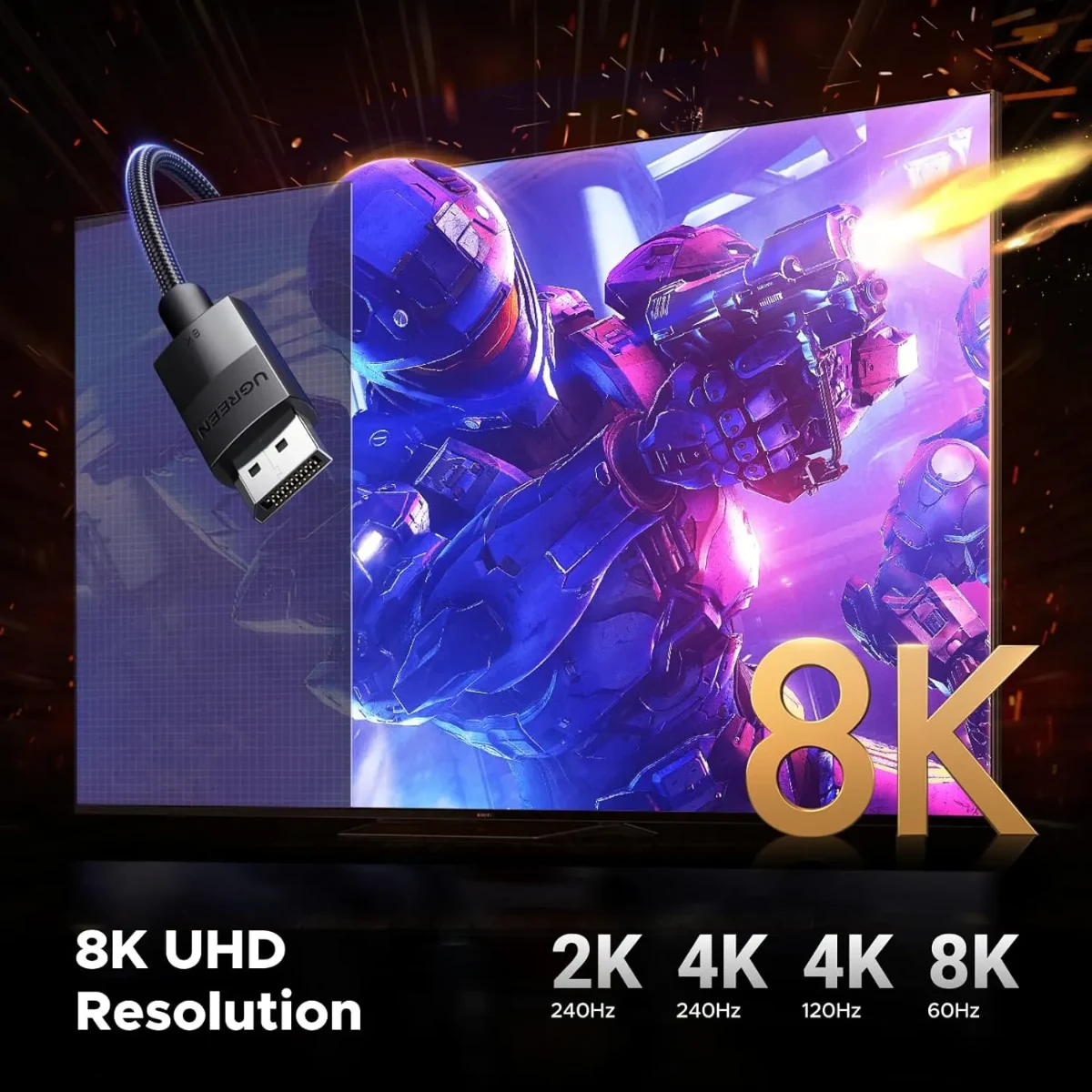 UGREEN 80393 Display Port 3m Braided Cable Black