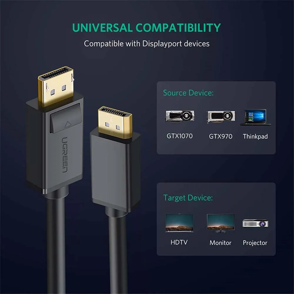 UGREEN 10213 DP Male to Male 4K 60Hz-2K 144Hz 5m Black