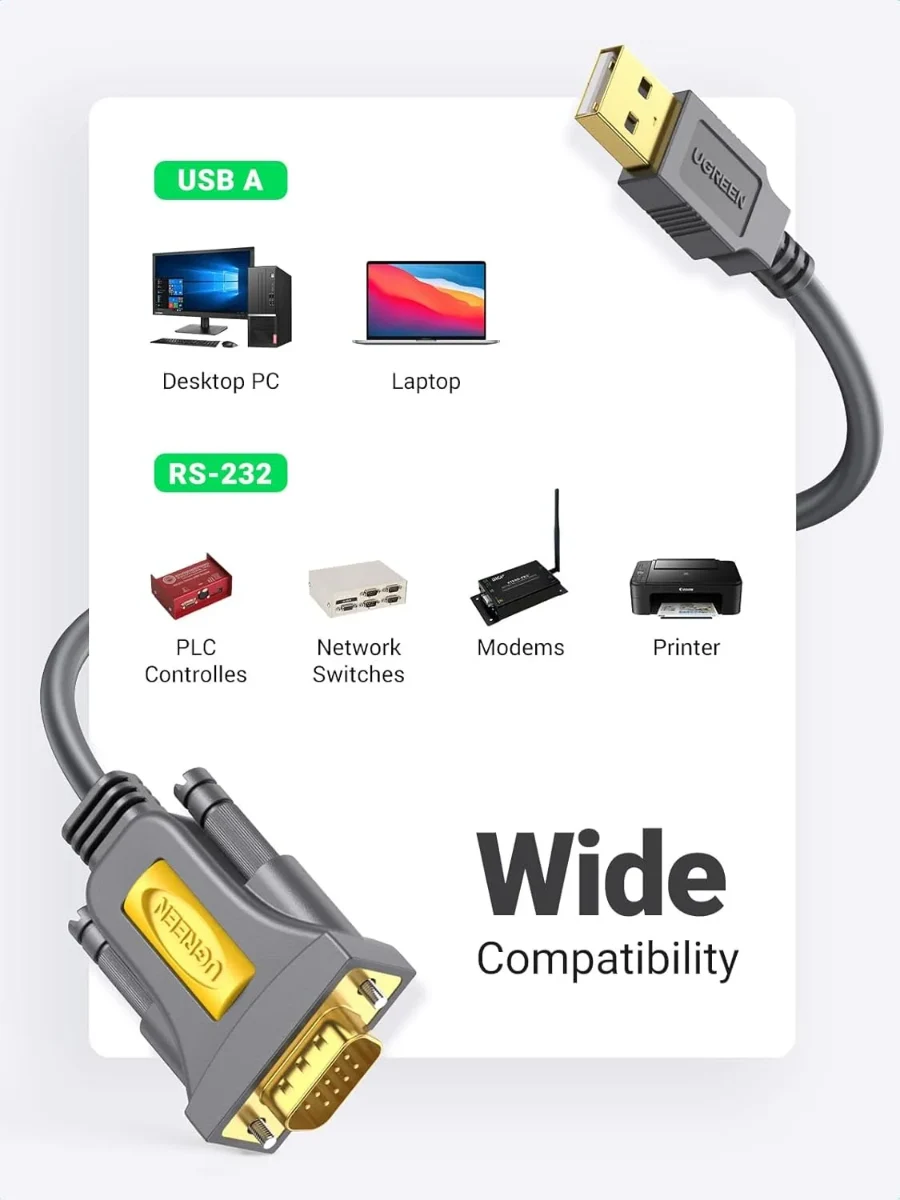 UGREEN 20211 USB-A to DB9 RS232 Male 1.5m Cable Black