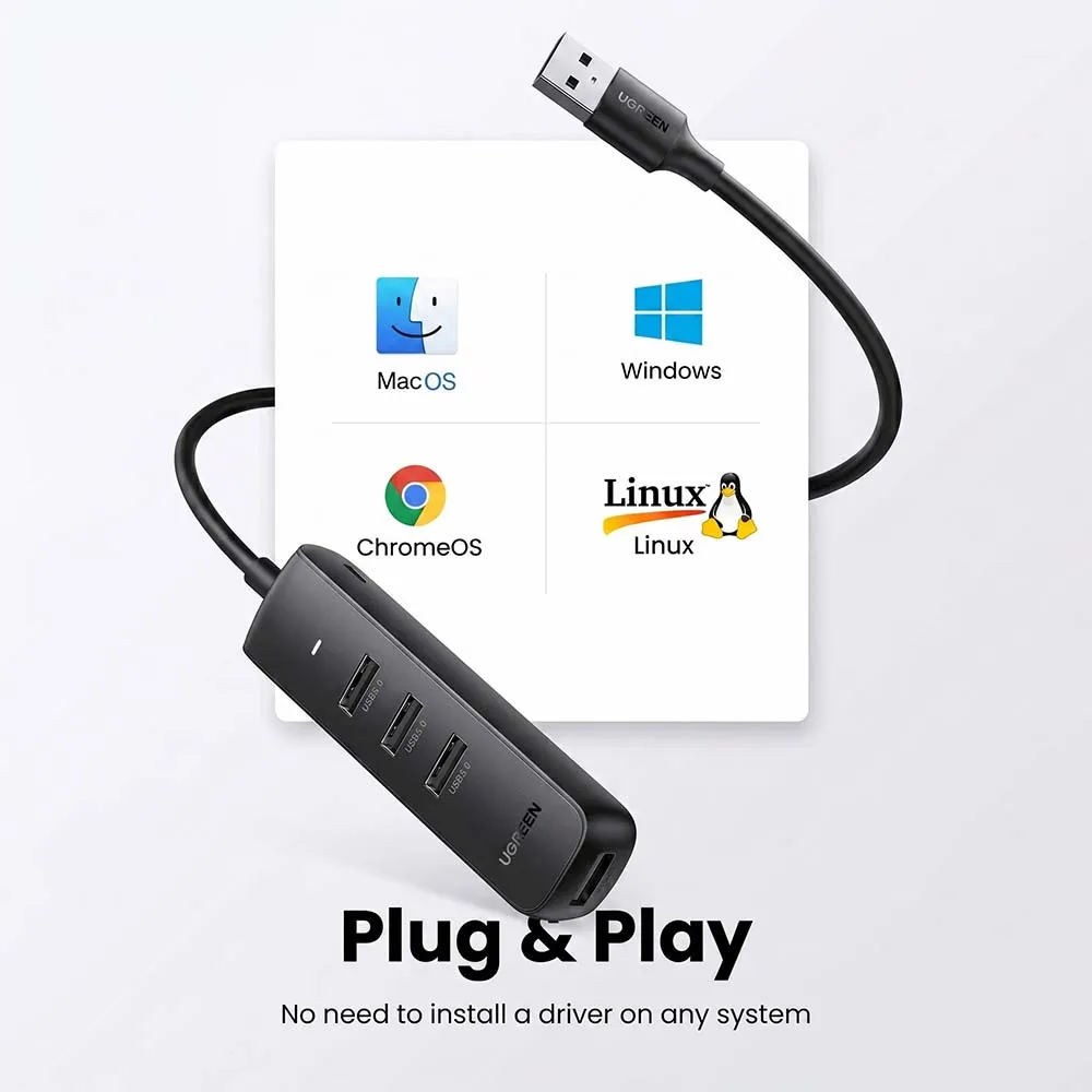 UGREEN 80657 Hub-USB-A 3.0 To 4 Port USB-A 3.0 Hub 1m Black