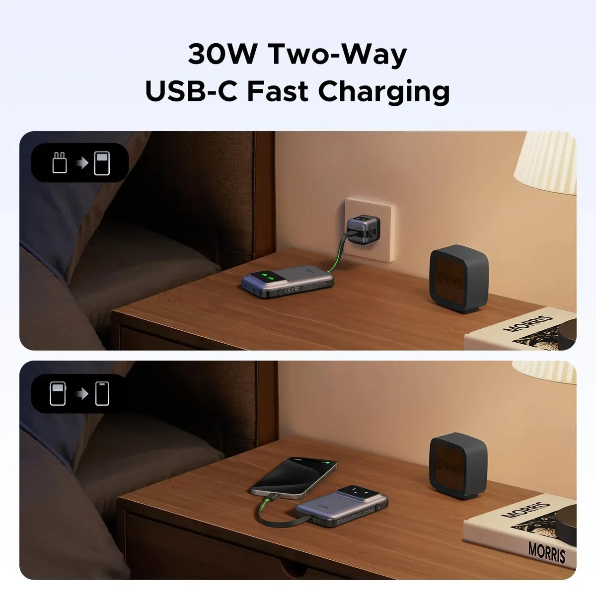 UGREEN 35603 PB511 Uno Power Bank 10000mAh 30W with Built in Cable USB-C Gray