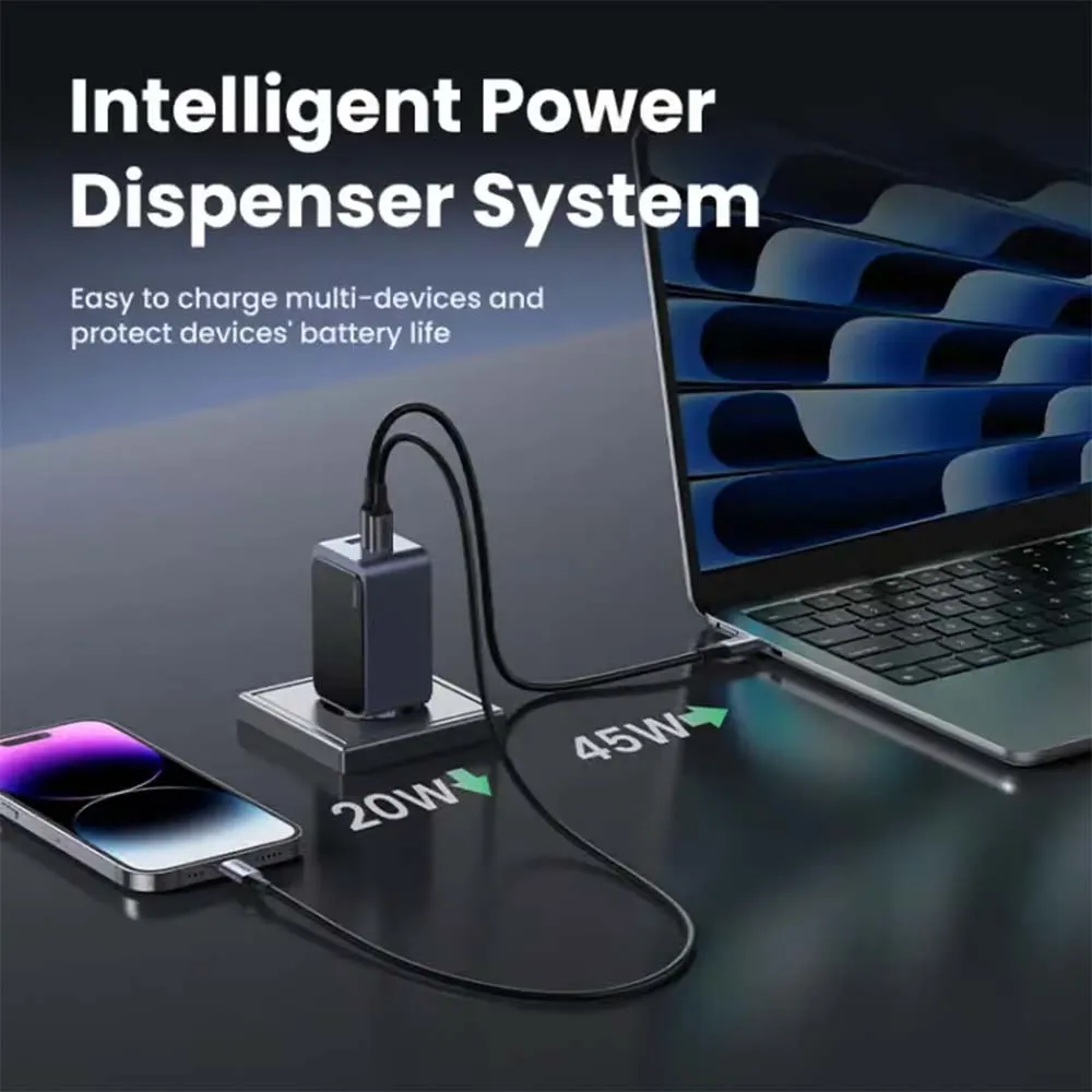 UGREEN 35042 Nexode 65W GaN Fast Wall Charger with Power Delivery 2x USB-C, 1x USB-A