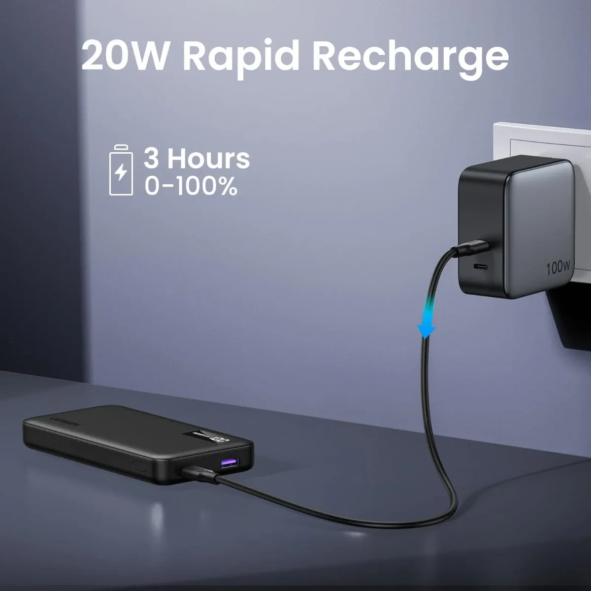 UGREEN 25742 10000mAh Mini Quick Charging 20W Power Bank Black