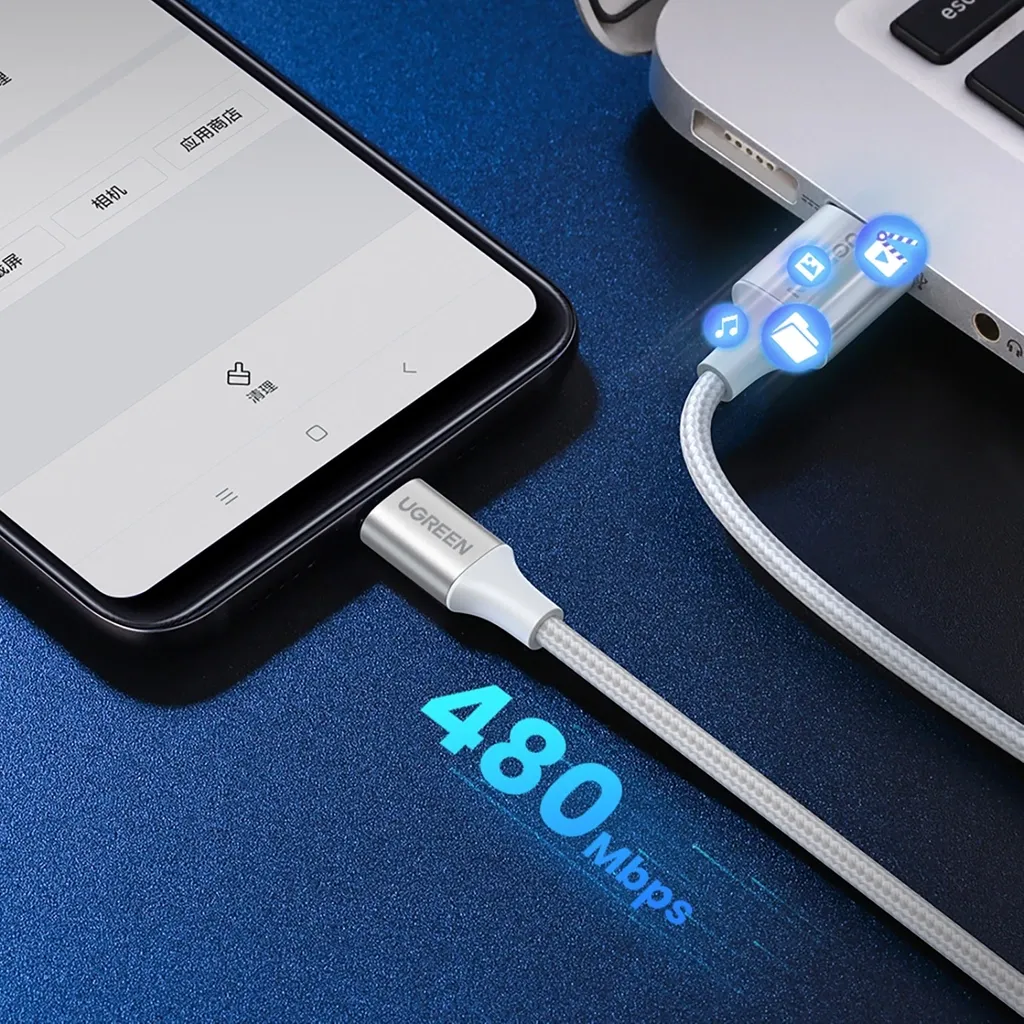 UGREEN 60123 2m USB-A to USB-C Nickel Plating Cabel White
