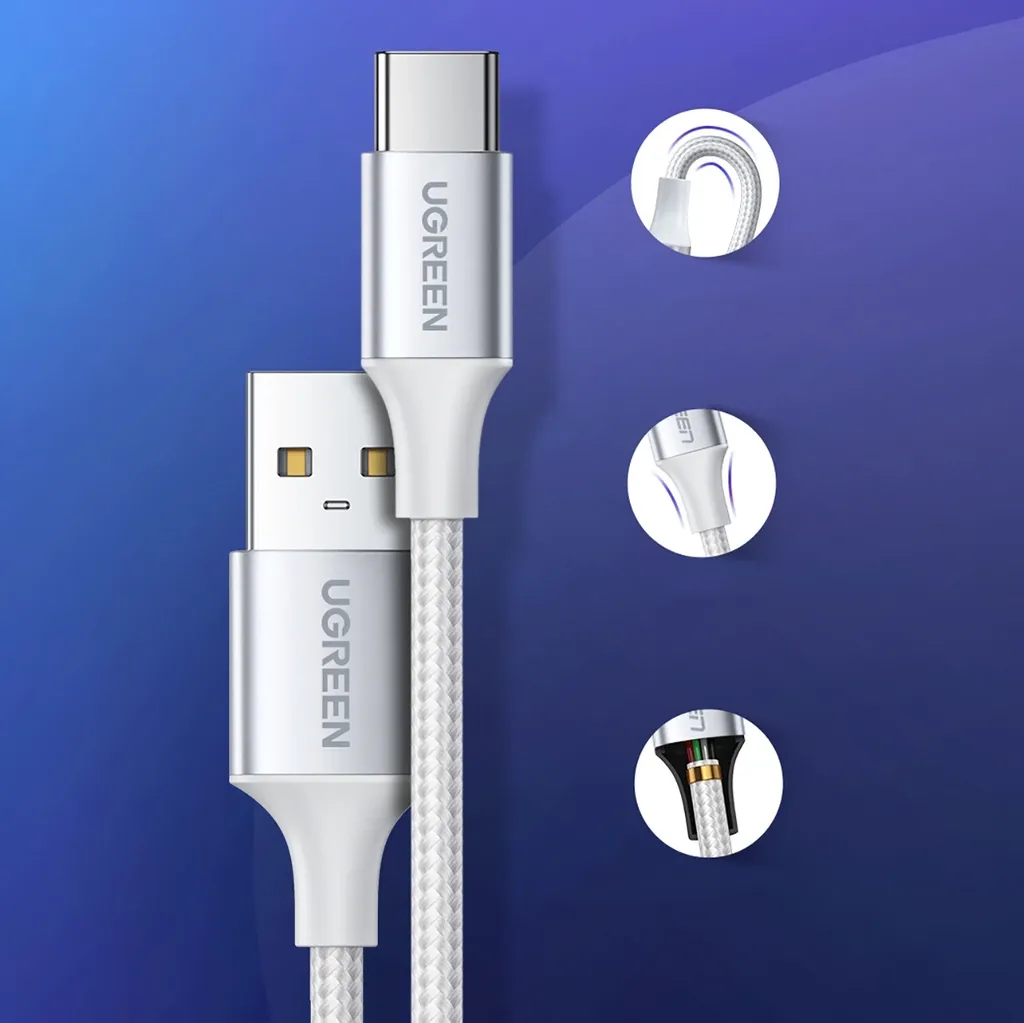 UGREEN 60121 1m USB-A to USB-C Nickel Plating Cable White