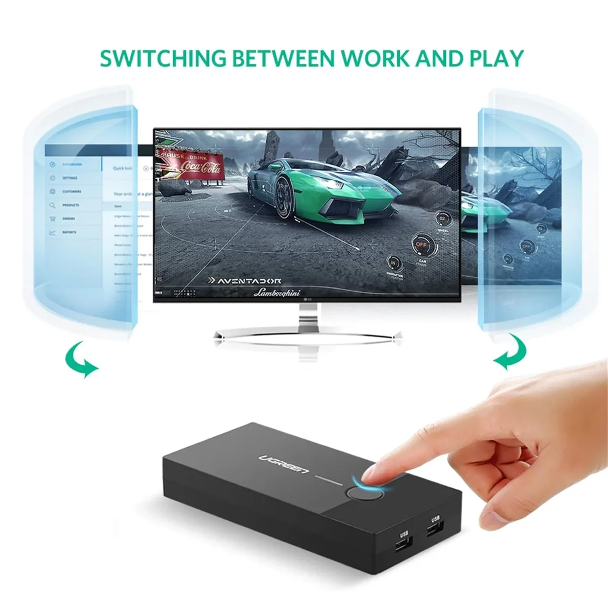 UGREEN 30357 USB 2.0 Switch 2 In 4 Output USB KVM Switch