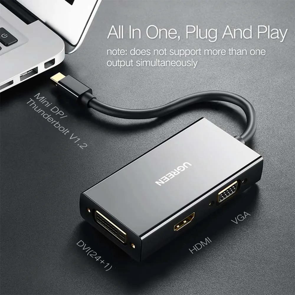 UGREEN 20418 Mini DP to HDMI VGA DVI Converter Black