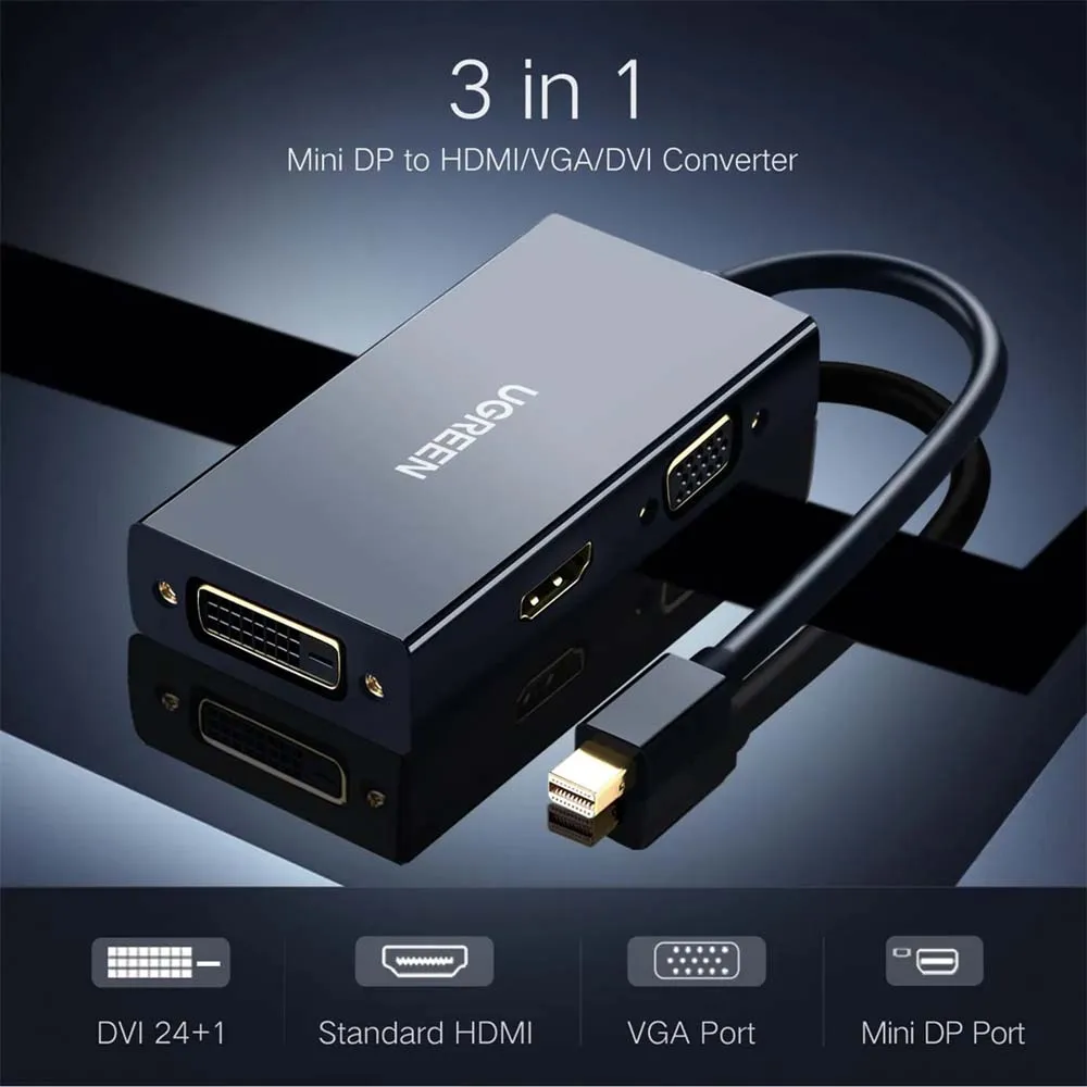 UGREEN 20418 Mini DP to HDMI VGA DVI Converter Black