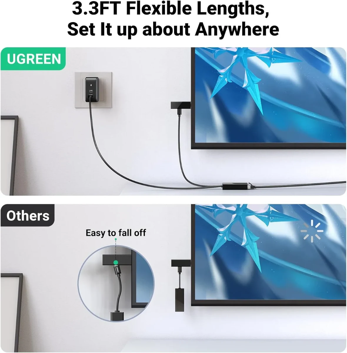 UGREEN 30985 USB Ethernet Adapter Micro USB-Connector USB 2.0 Power Cable for Power Supply TV Stick Black