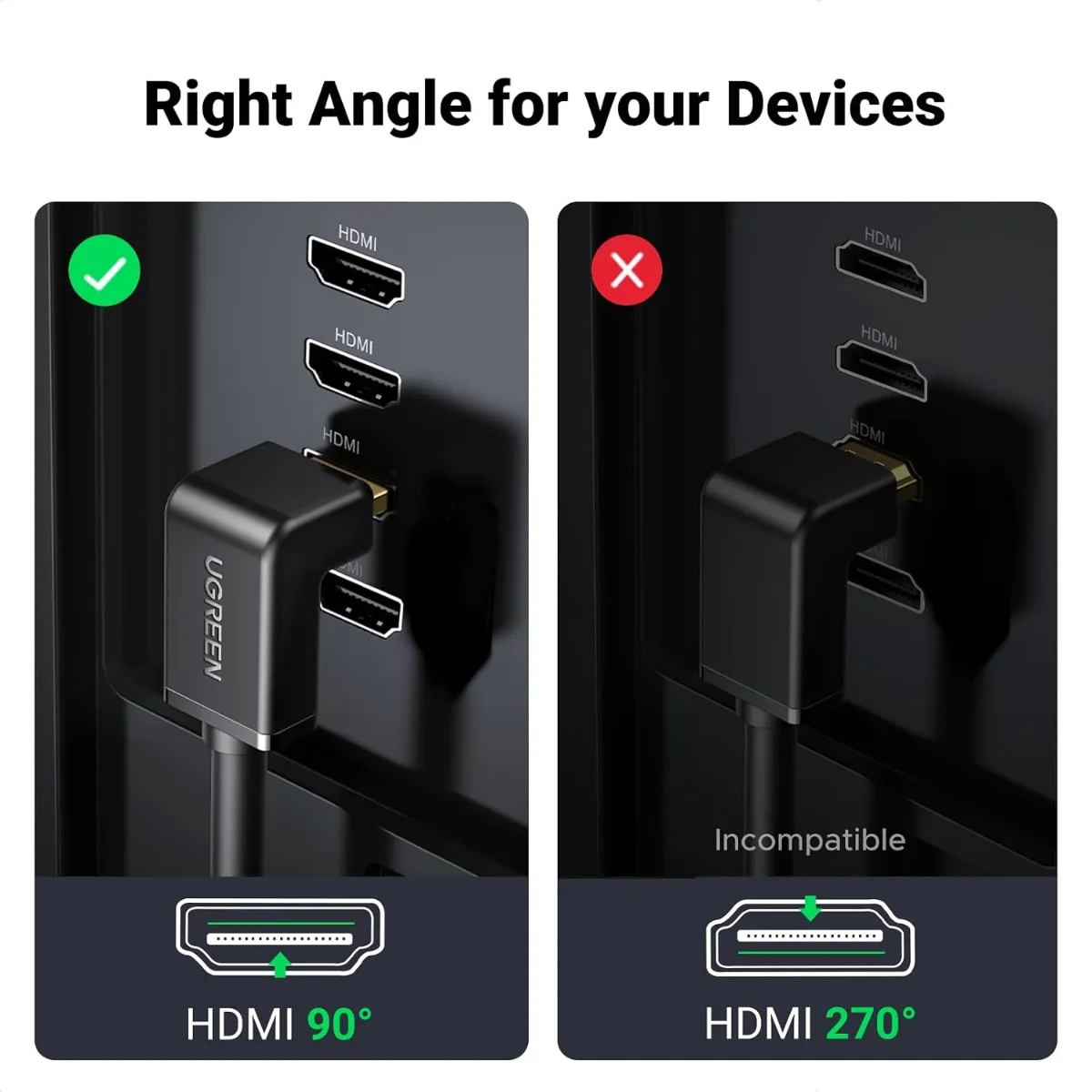 UGREEN 10175 HD103 Right Angle 90 Degree 5m HDMI Cable Black