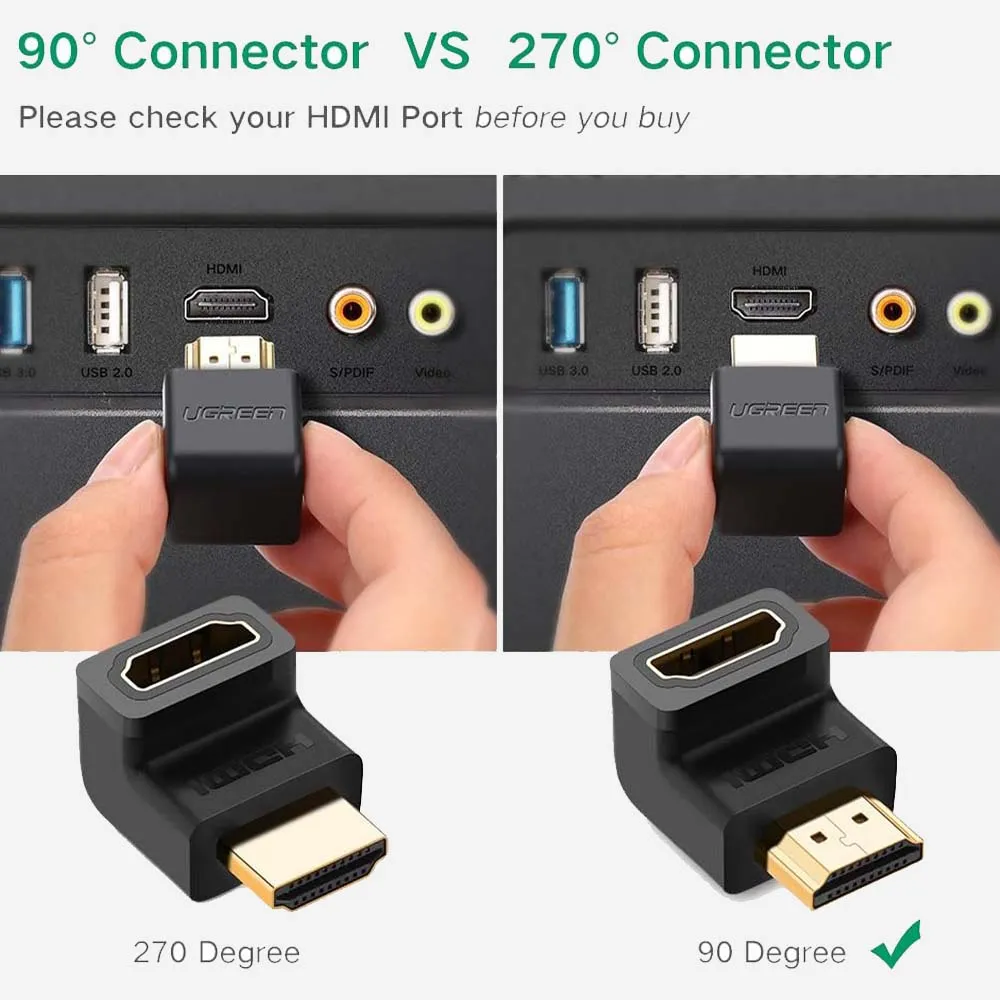 UGREEN 20109 HD112 HDMI Male to Female Adapter Down Angle