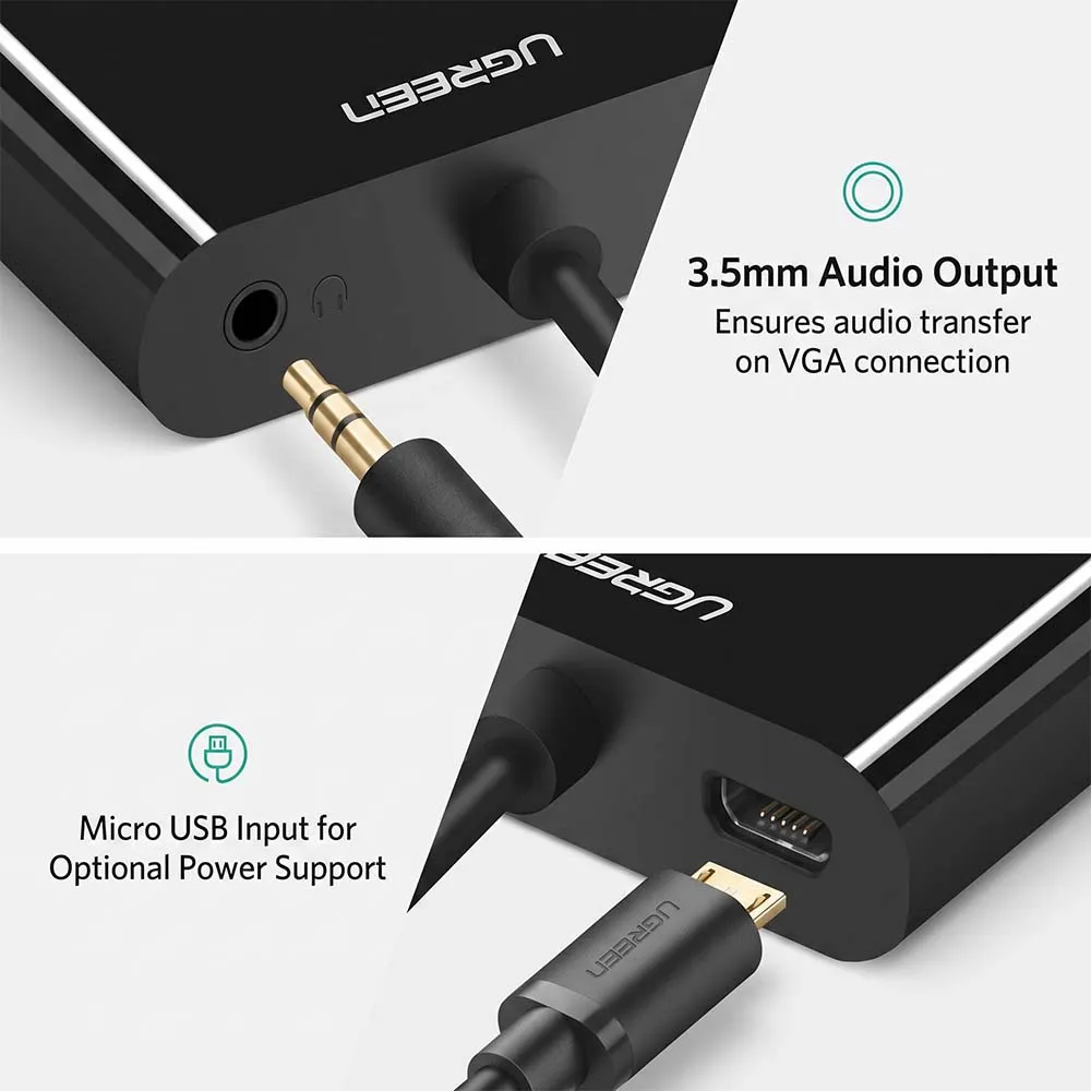 UGREEN 40744 CM101 HDMI to VGA + HDMI Converter Black