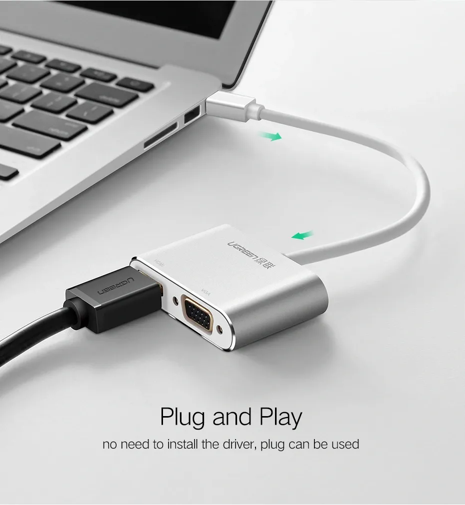 UGREEN 20421 MD115 Mini DP to HDMI+VGA Converter Silver