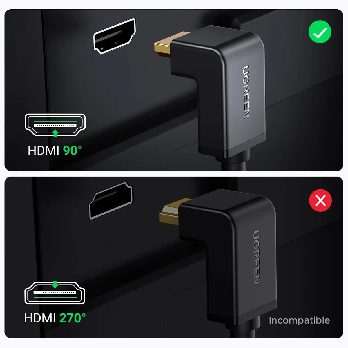 UGREEN 10173 HD103 2m Right Angel 90 Degree HDMI Cable Black