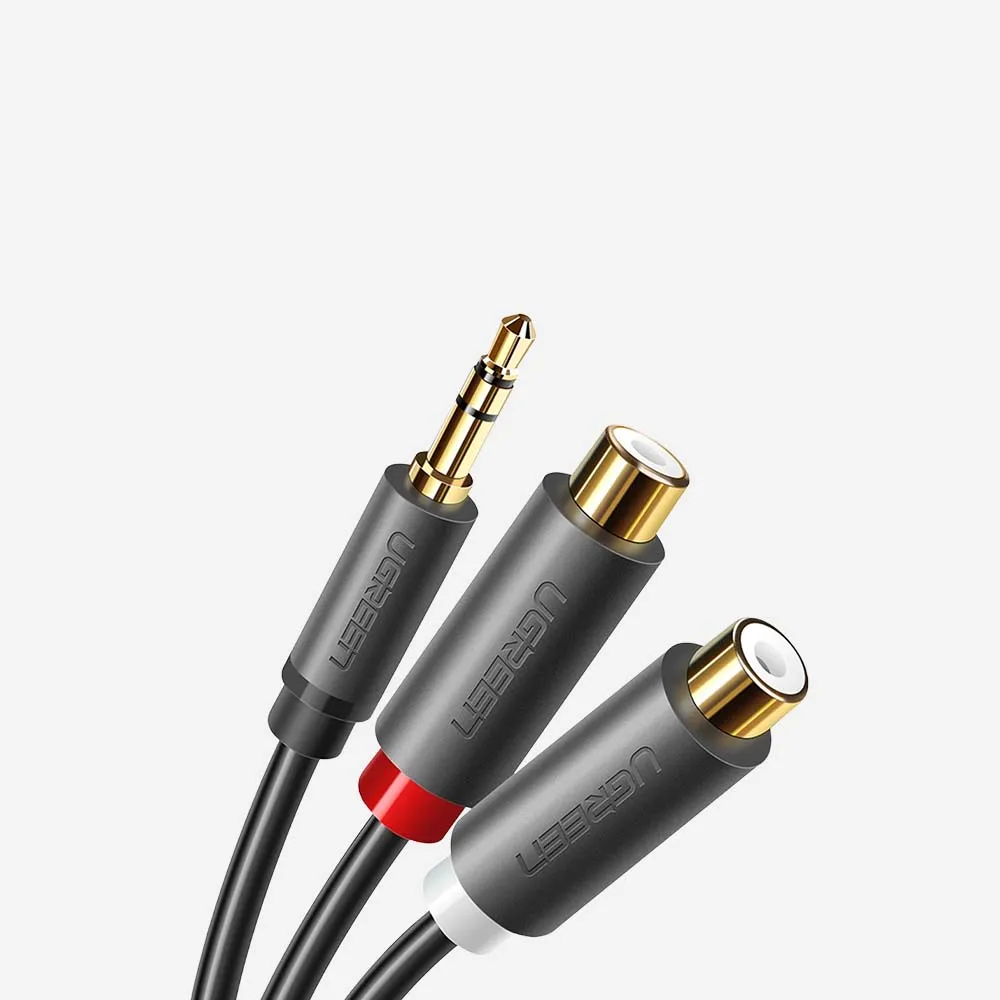 UGREEN 10547 AV109 25cm 3.5mm Male to 2RCA Female Cable Gray