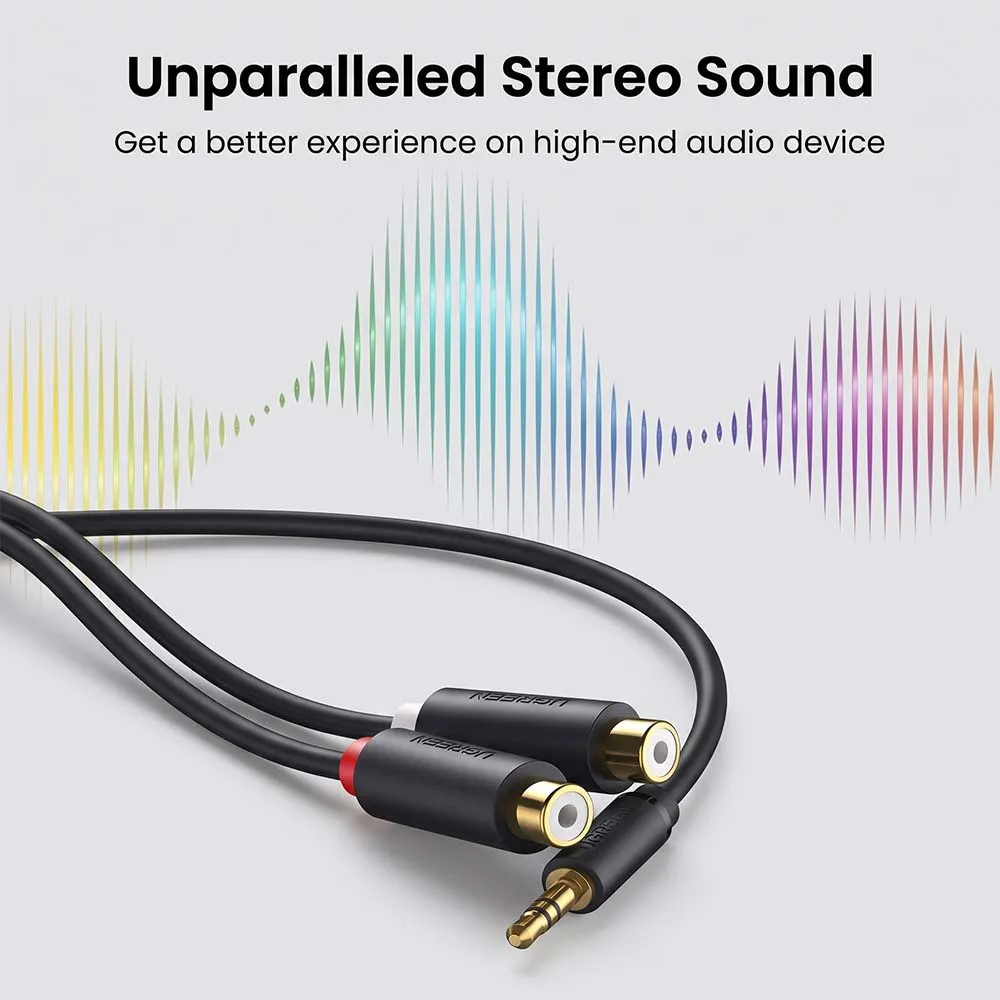 UGREEN 10547 AV109 25cm 3.5mm Male to 2RCA Female Cable Gray