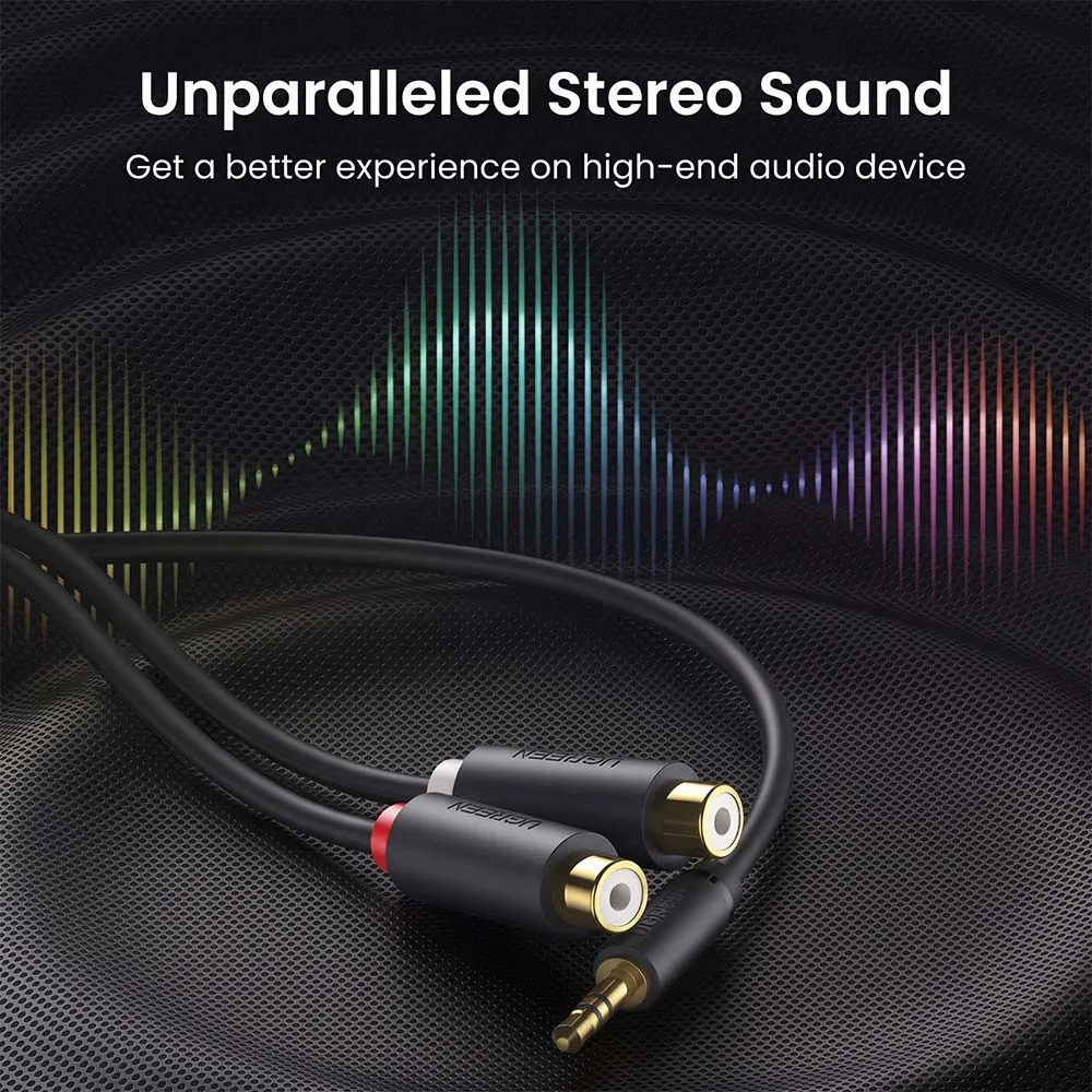 UGREEN 10547 AV109 25cm 3.5mm Male to 2RCA Female Cable Gray
