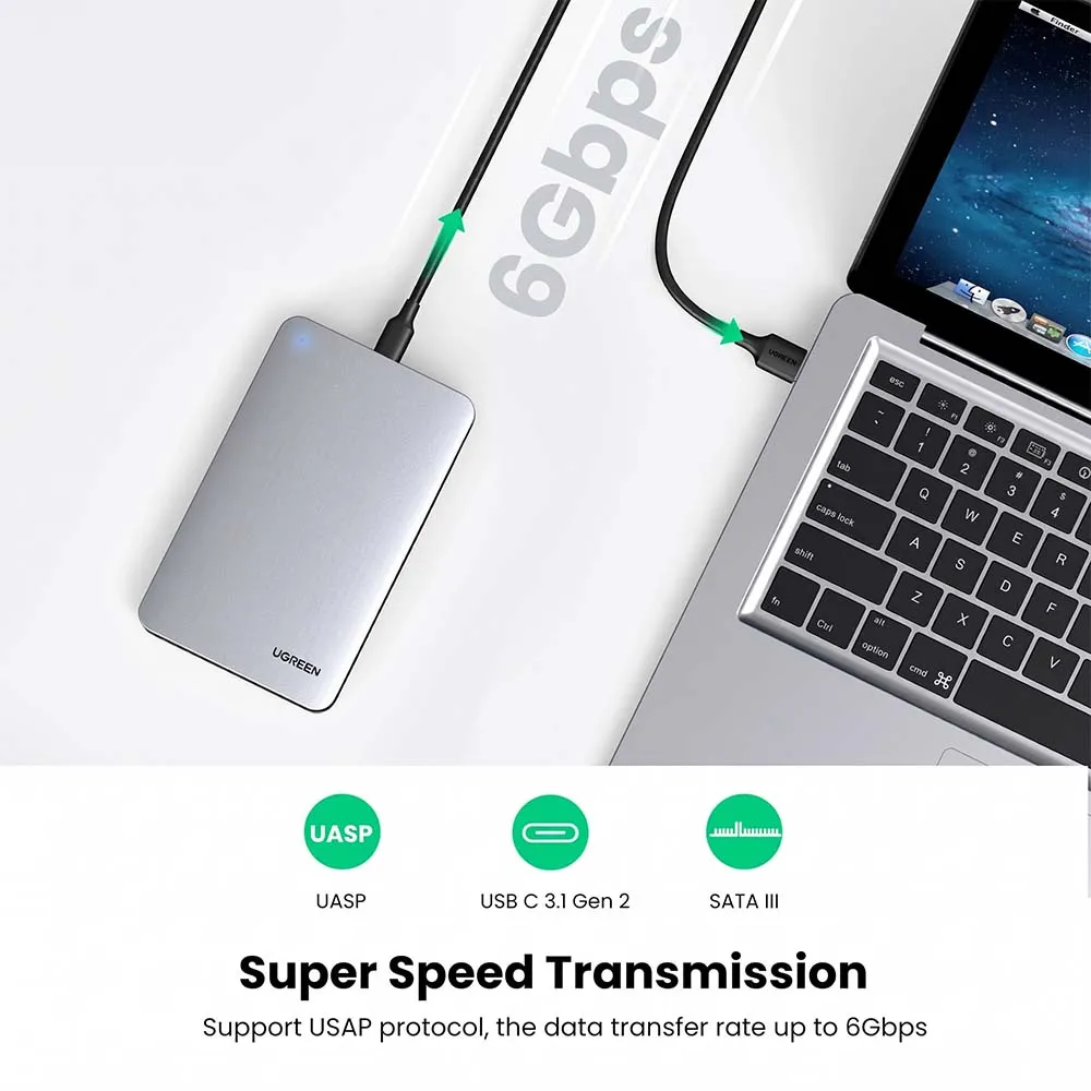 UGREEN 70498 USB-C SATA Hard Drive Enclosure for 2.5" HDD/SSD