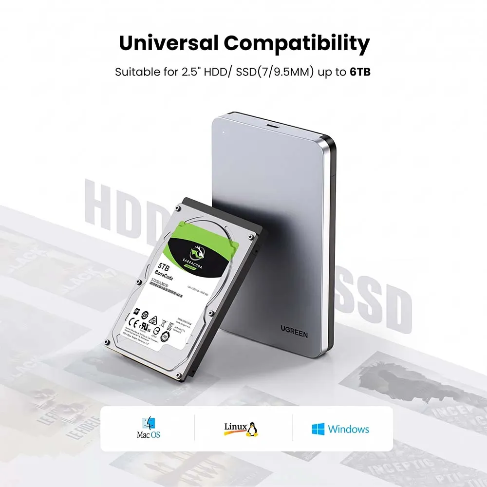 UGREEN 70498 USB-C SATA Hard Drive Enclosure for 2.5" HDD/SSD