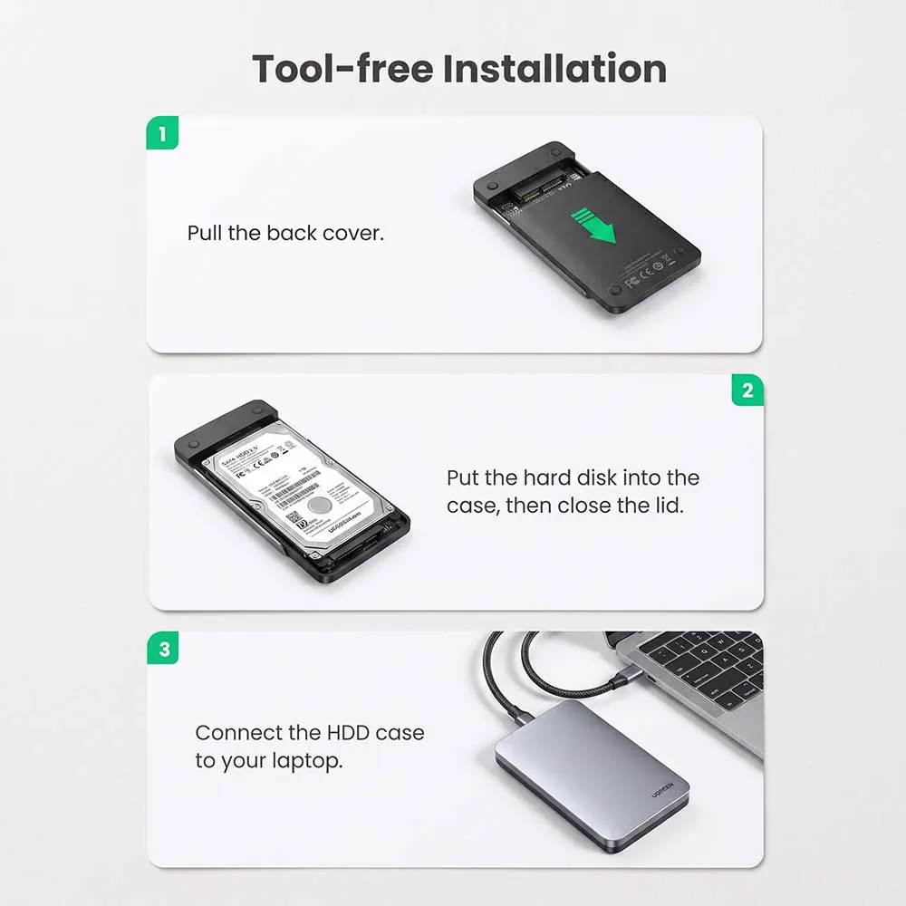 UGREEN 70498 USB-C SATA Hard Drive Enclosure for 2.5" HDD/SSD
