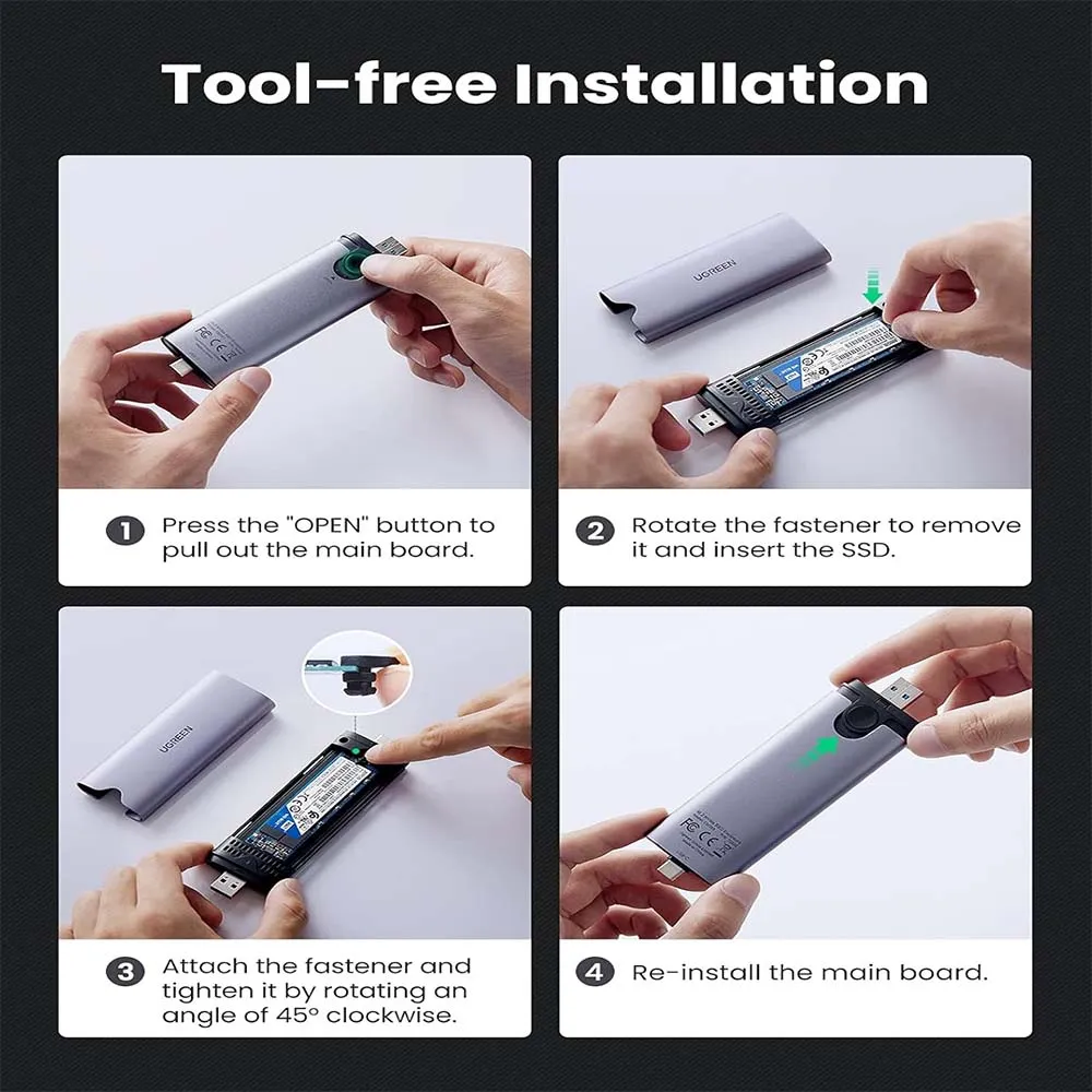 UGREEN ‎70532 2 in 1 M.2 NVMe SSD Encl Adap, Aluminum USB 3.1 G2 10Gbps CM353-USB-C+USB-A M.2 M Key-HDD-10G