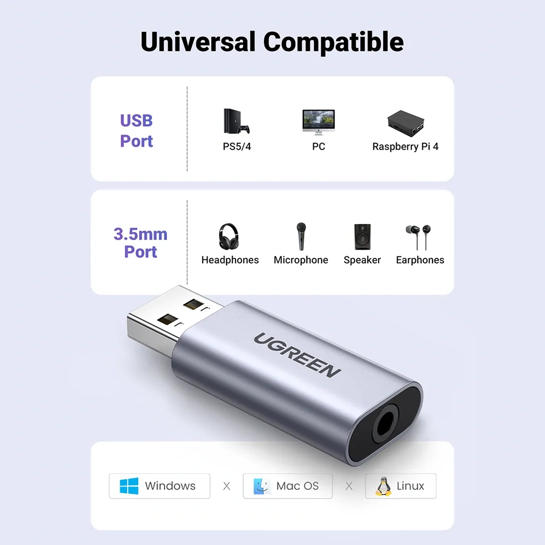 UGREEN 80864 CM383 USB 2.0 to 3.5mm-Audio Adapter