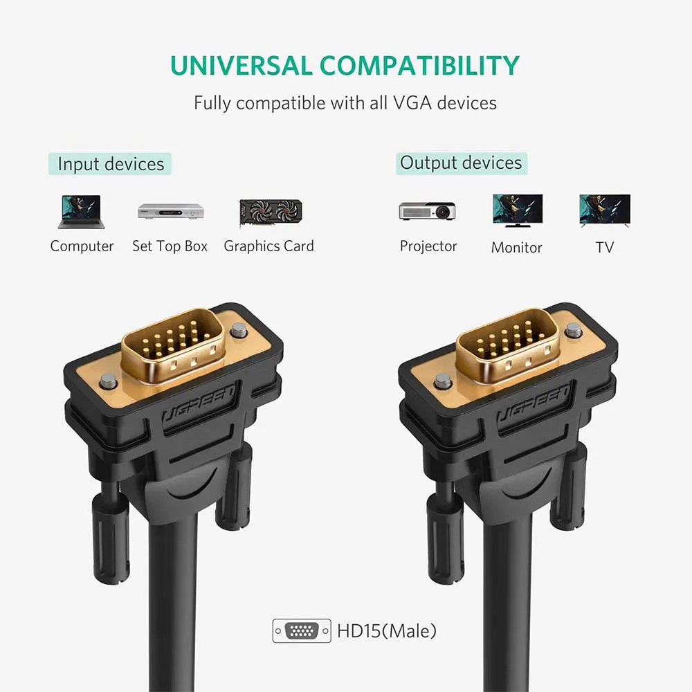 UGREEN 11631 3m VGA Male to Male Cable Black
