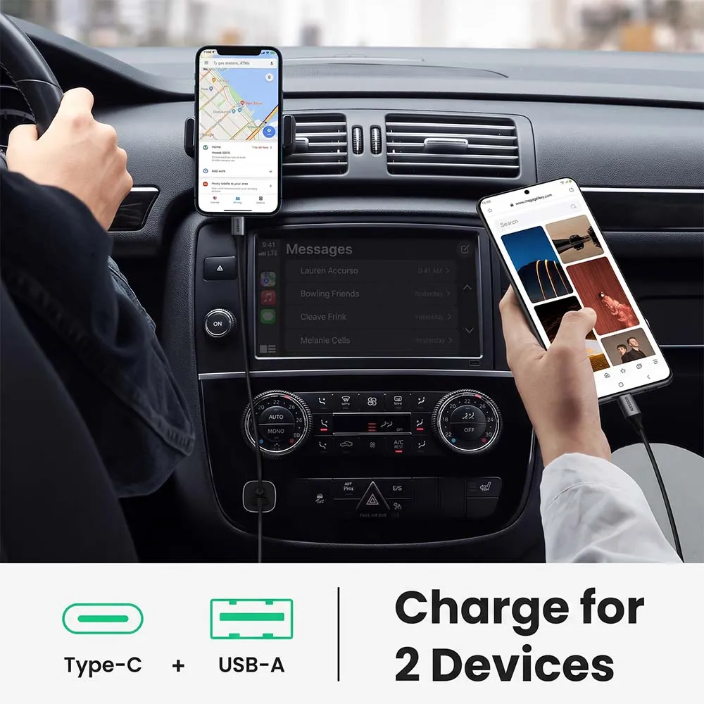 UGREEN 30780 24W Dual Port USB-C Car Charger Fast Charging Adapter Gray