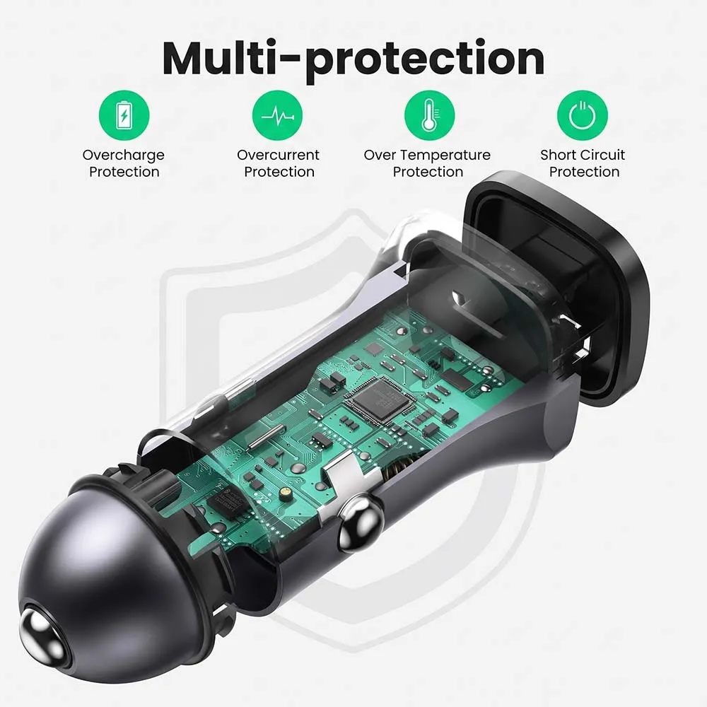 UGREEN 30780 24W Dual Port USB-C Car Charger Fast Charging Adapter Gray