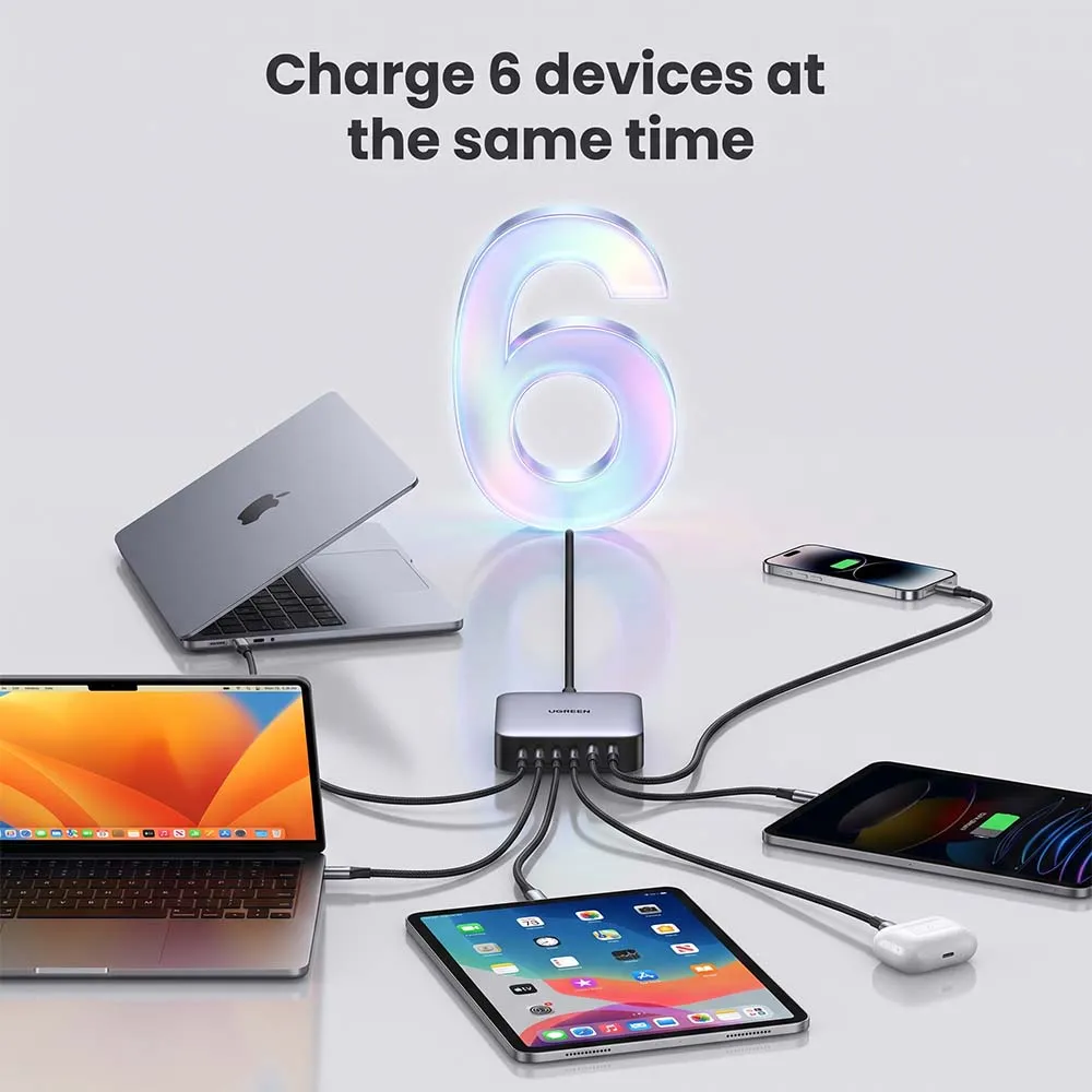 UGREEN 40914 Nexode CD271 200W GaN Desktop Fast Charger with Power Delivery 4x USB-C 2x USB-A