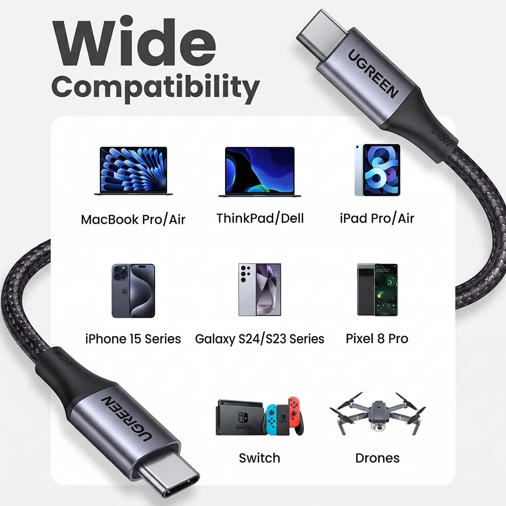 UGREEN 80150 240W 1m USB-C to USB-C Cable Black